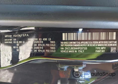 2017 Jeep Renegade Limited 4X4 from USA, damaged, VIN ZACCJBDB4HPE97335